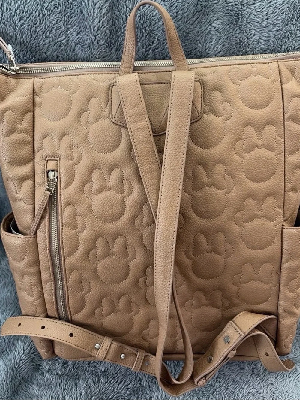 New Fresh Picked Large Tan Minimal Disney Baby Quilted embroidered Diaper bag.